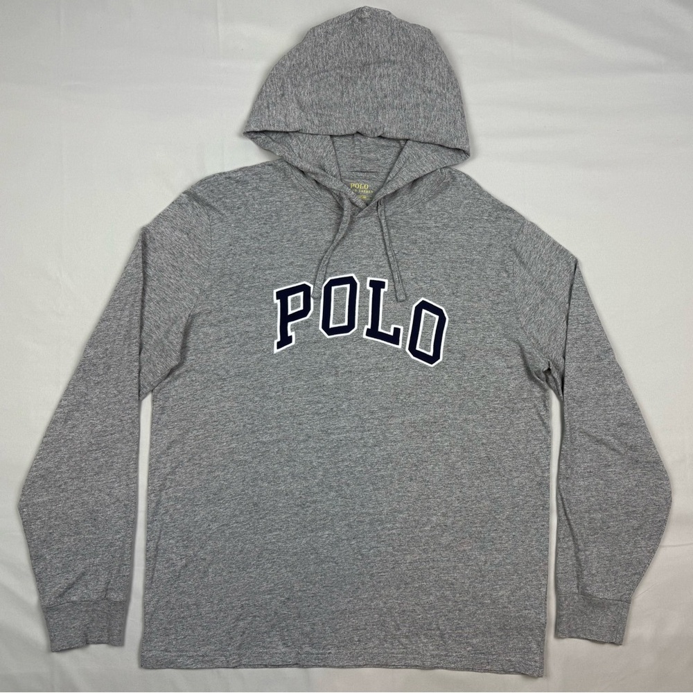 Polo Ralph Lauren Mens Arch Spell Out Hoodie Shirt Sz Large Grey A5